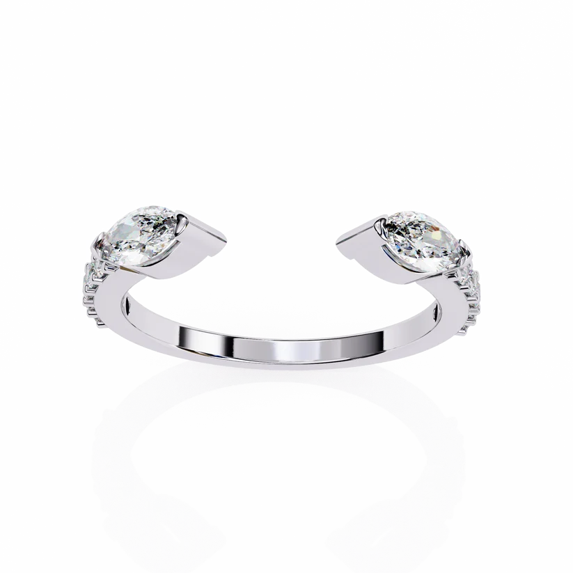 Elegant Two-Tone Marquise & Round Diamond Open Cuff Gold Ring