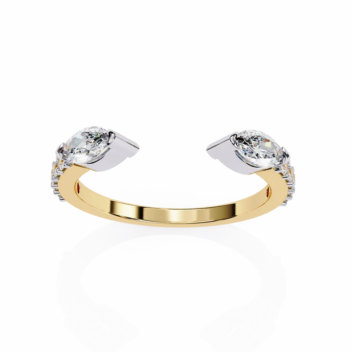 Elegant Two-Tone Marquise & Round Diamond Open Cuff Gold Ring