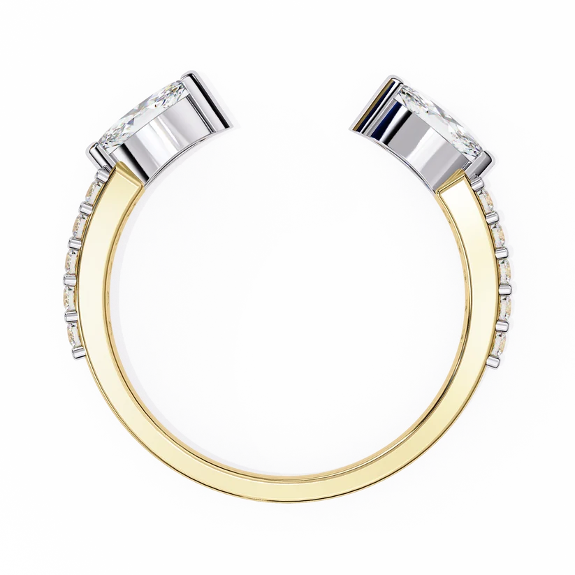 Elegant Two-Tone Marquise & Round Diamond Open Cuff Gold Ring