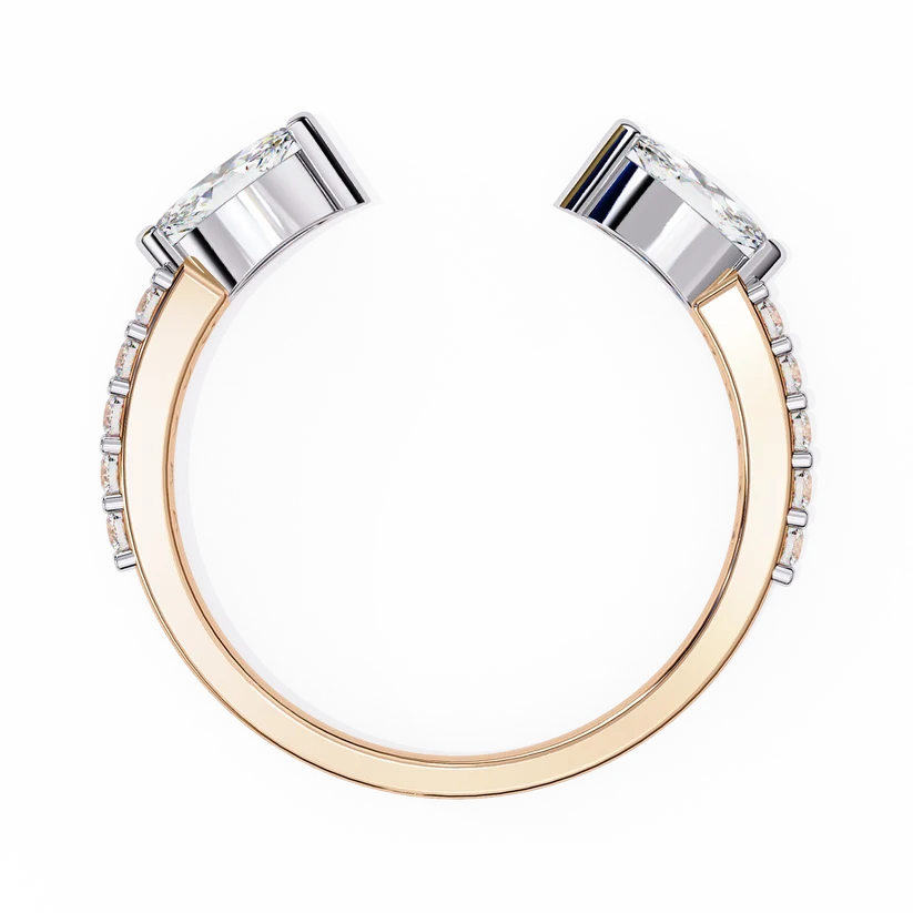Elegant Two-Tone Marquise & Round Diamond Open Cuff Gold Ring