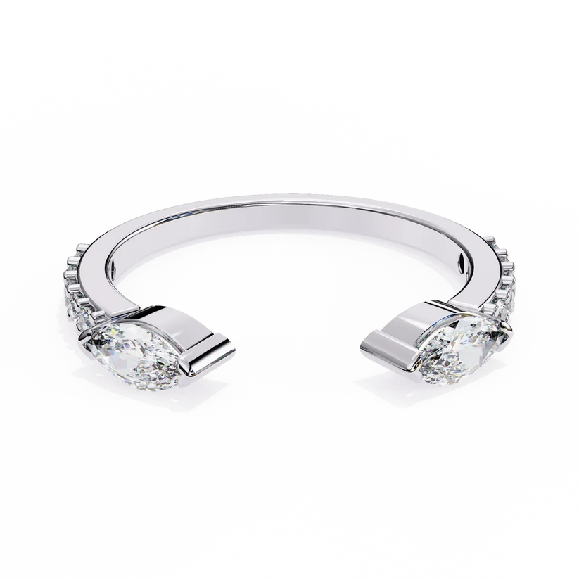 Elegant Two-Tone Marquise & Round Diamond Open Cuff Gold Ring