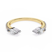 Elegant Two-Tone Marquise & Round Diamond Open Cuff Gold Ring