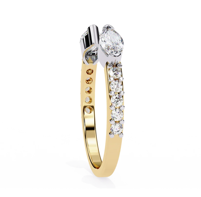 Elegant Two-Tone Marquise & Round Diamond Open Cuff Gold Ring