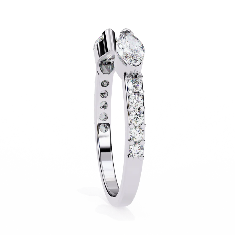 Elegant Two-Tone Marquise & Round Diamond Open Cuff Gold Ring