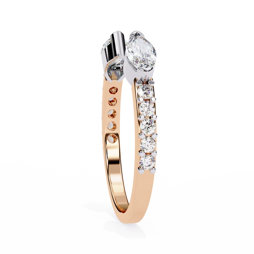 Elegant Two-Tone Marquise & Round Diamond Open Cuff Gold Ring