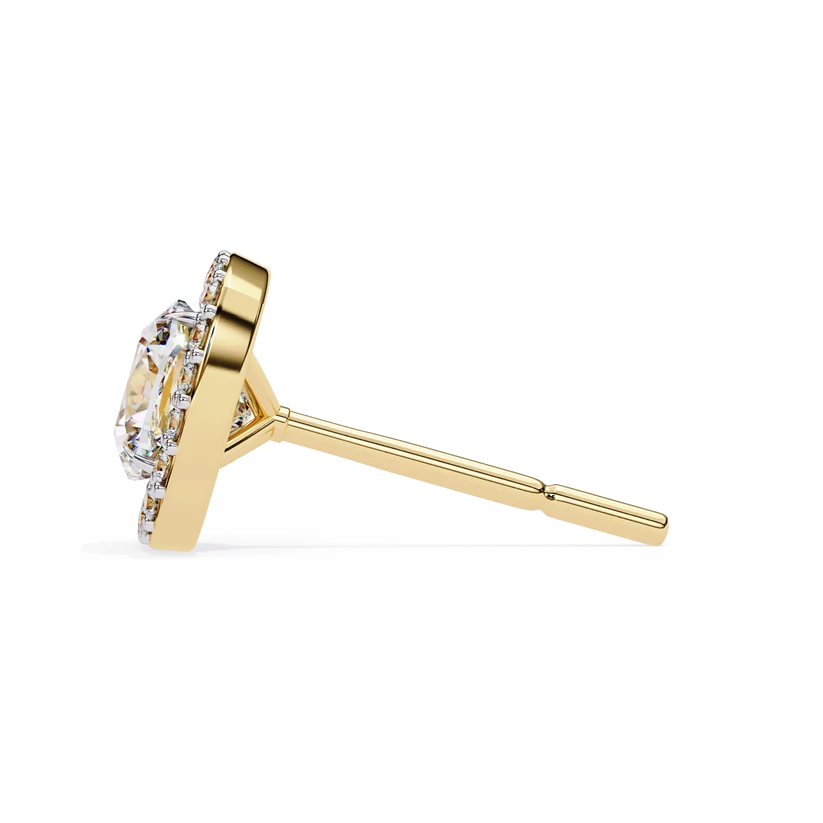 Cushion-Cut Diamond Halo Stud Earrings – Double Halo Gold Earrings