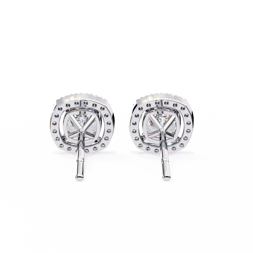 Cushion-Cut Diamond Halo Stud Earrings – Double Halo Gold Earrings