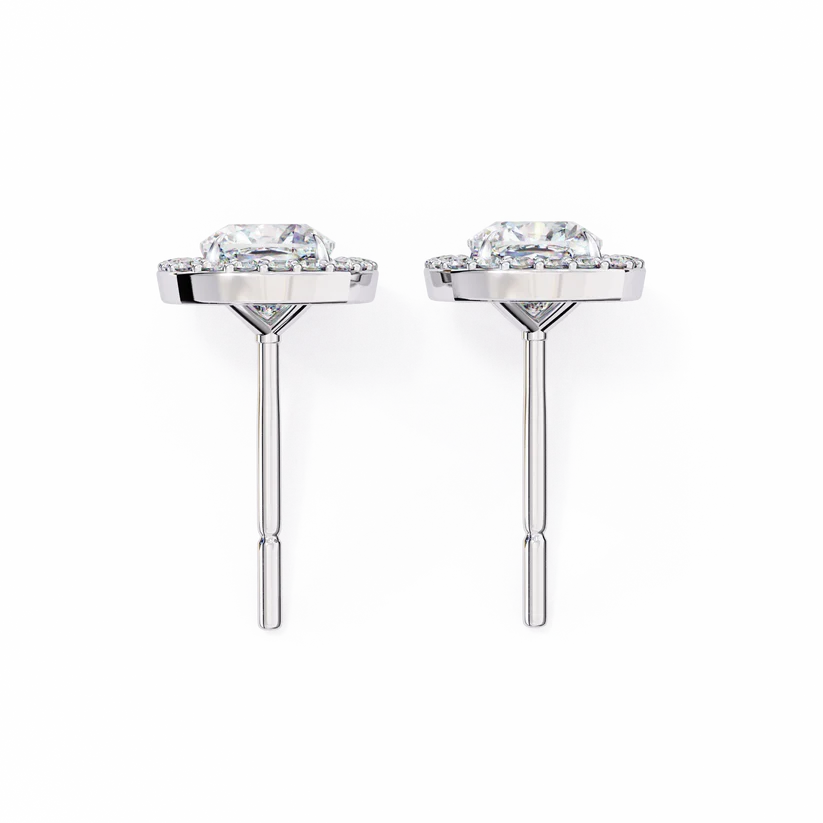 Cushion-Cut Diamond Halo Stud Earrings – Double Halo Gold Earrings