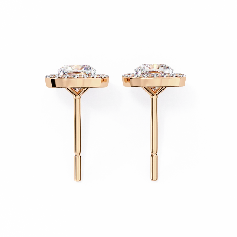 Cushion-Cut Diamond Halo Stud Earrings – Double Halo Gold Earrings