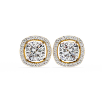 Cushion-Cut Diamond Halo Stud Earrings – Double Halo Gold Earrings
