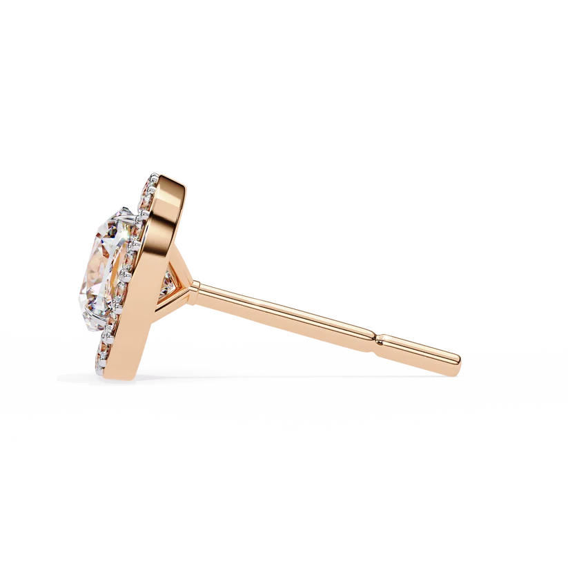 Cushion-Cut Diamond Halo Stud Earrings – Double Halo Gold Earrings