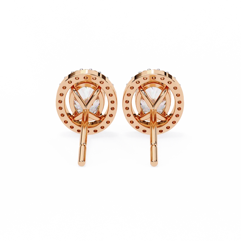Oval Diamond Halo Stud Earrings – Elegant Double Halo Gold Earrings