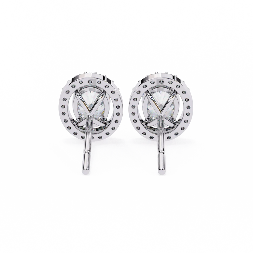 Oval Diamond Halo Stud Earrings – Elegant Double Halo Gold Earrings