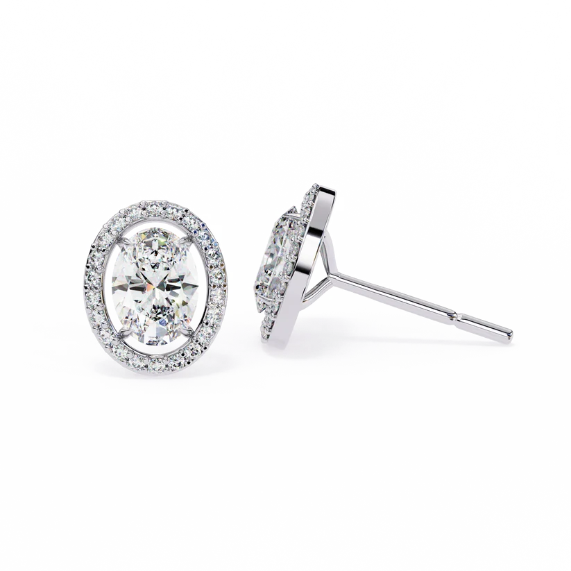 Oval Diamond Halo Stud Earrings – Elegant Double Halo Gold Earrings