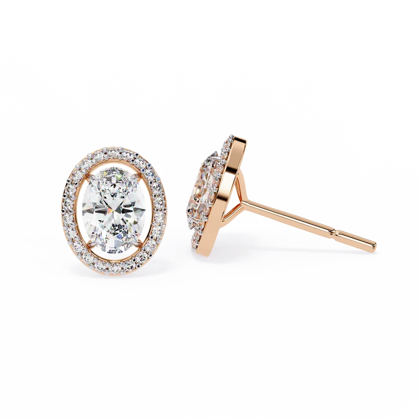 Oval Diamond Halo Stud Earrings – Elegant Double Halo Gold Earrings