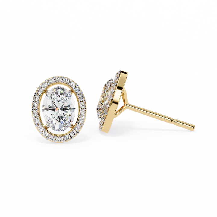 Oval Diamond Halo Stud Earrings – Elegant Double Halo Gold Earrings