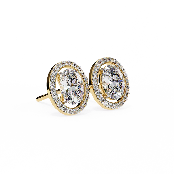 Oval Diamond Halo Stud Earrings – Elegant Double Halo Gold Earrings