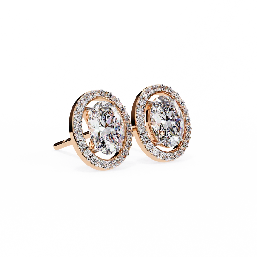 Oval Diamond Halo Stud Earrings – Elegant Double Halo Gold Earrings