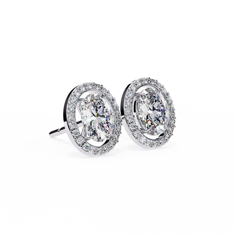 Oval Diamond Halo Stud Earrings – Elegant Double Halo Gold Earrings