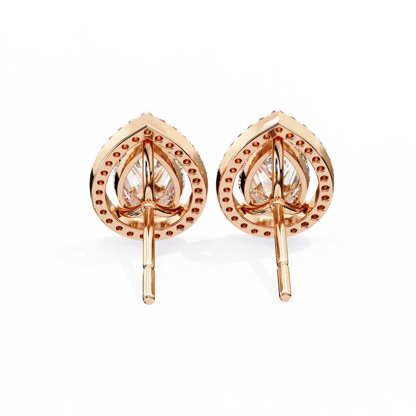 Elegant Pear-Shaped Diamond Halo Drop Earrings in Gold