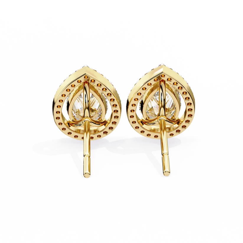 Elegant Pear-Shaped Diamond Halo Drop Earrings in Gold
