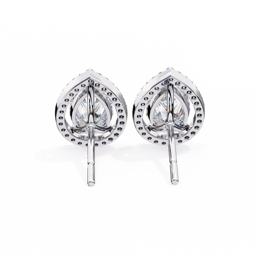 Elegant Pear-Shaped Diamond Halo Drop Earrings in Gold