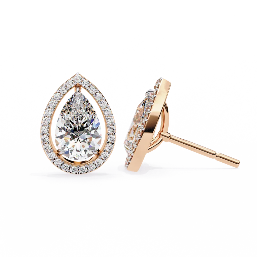 Elegant Pear-Shaped Diamond Halo Drop Earrings in Gold