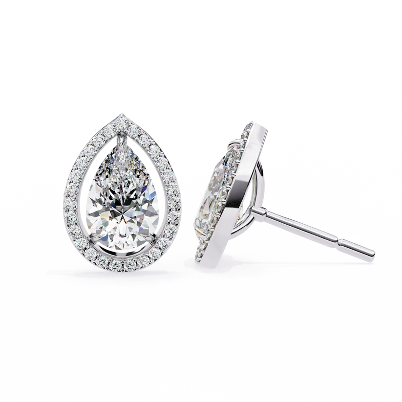 Elegant Pear-Shaped Diamond Halo Drop Earrings in Gold