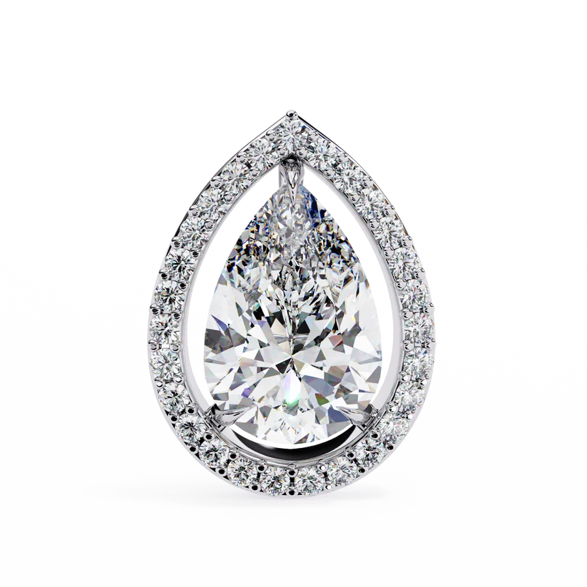 Elegant Pear-Shaped Diamond Halo Drop Earrings in Gold