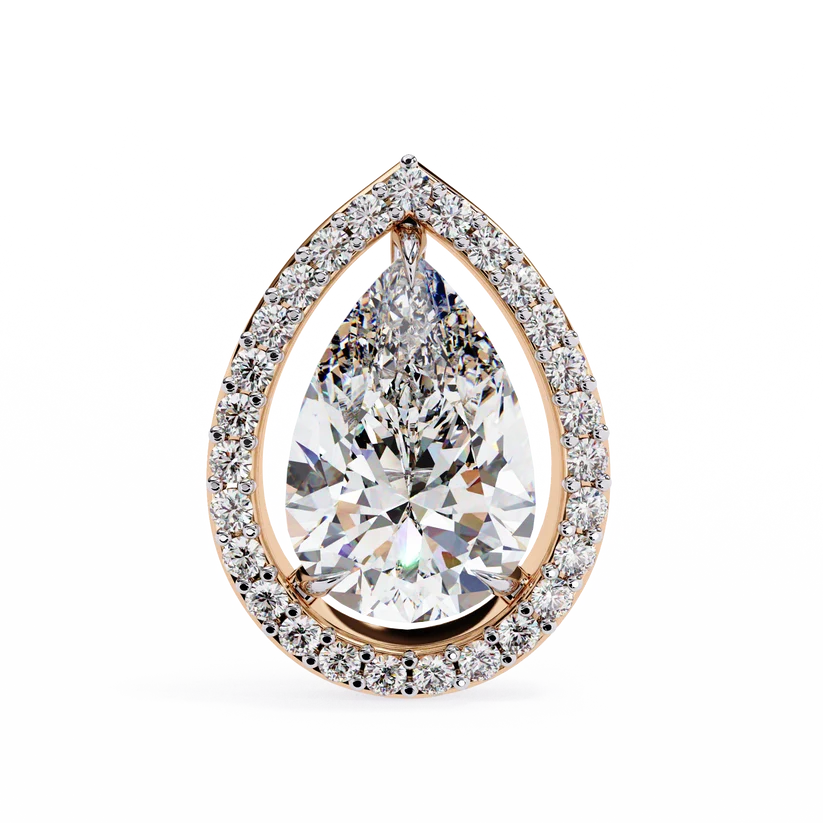 Elegant Pear-Shaped Diamond Halo Drop Earrings in Gold