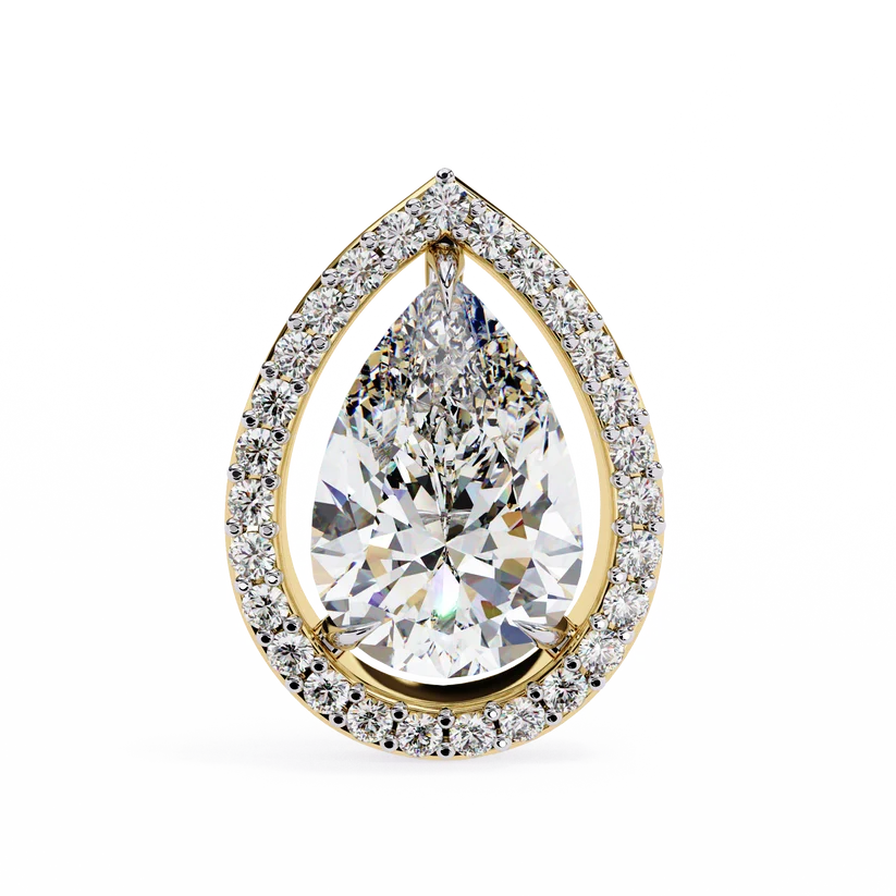 Elegant Pear-Shaped Diamond Halo Drop Earrings in Gold