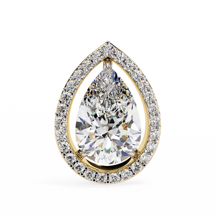Elegant Pear-Shaped Diamond Halo Drop Earrings in Gold