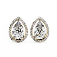 Elegant Pear-Shaped Diamond Halo Drop Earrings in Gold