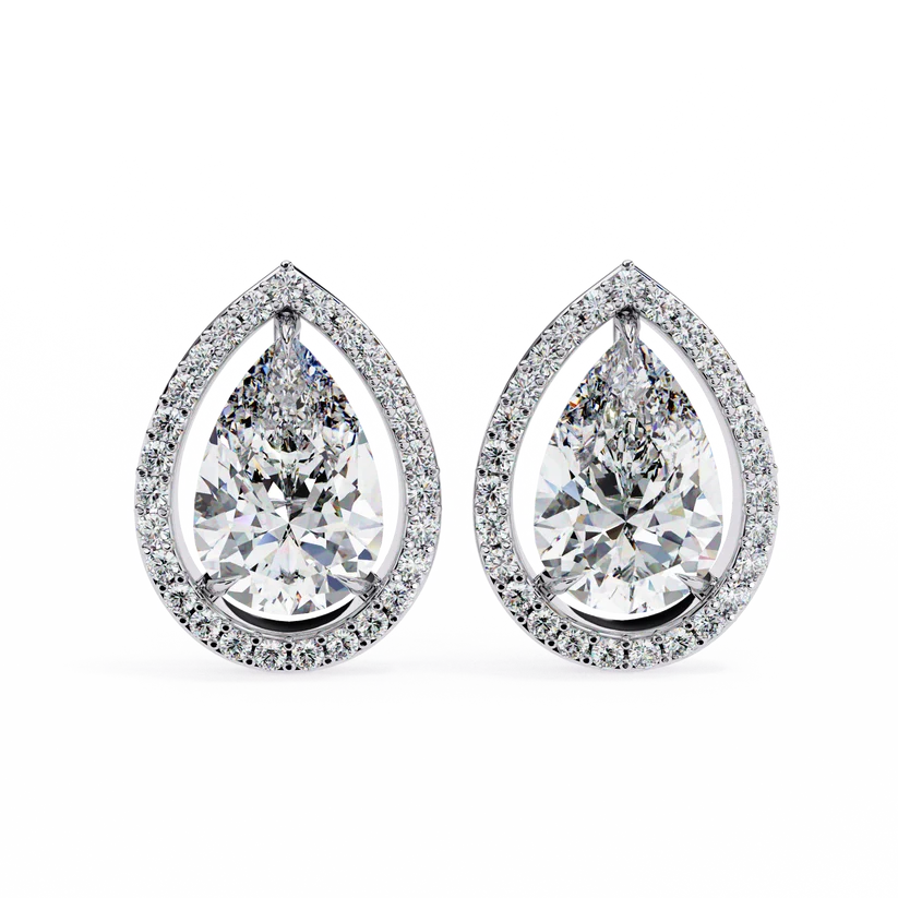 Elegant Pear-Shaped Diamond Halo Drop Earrings in Gold