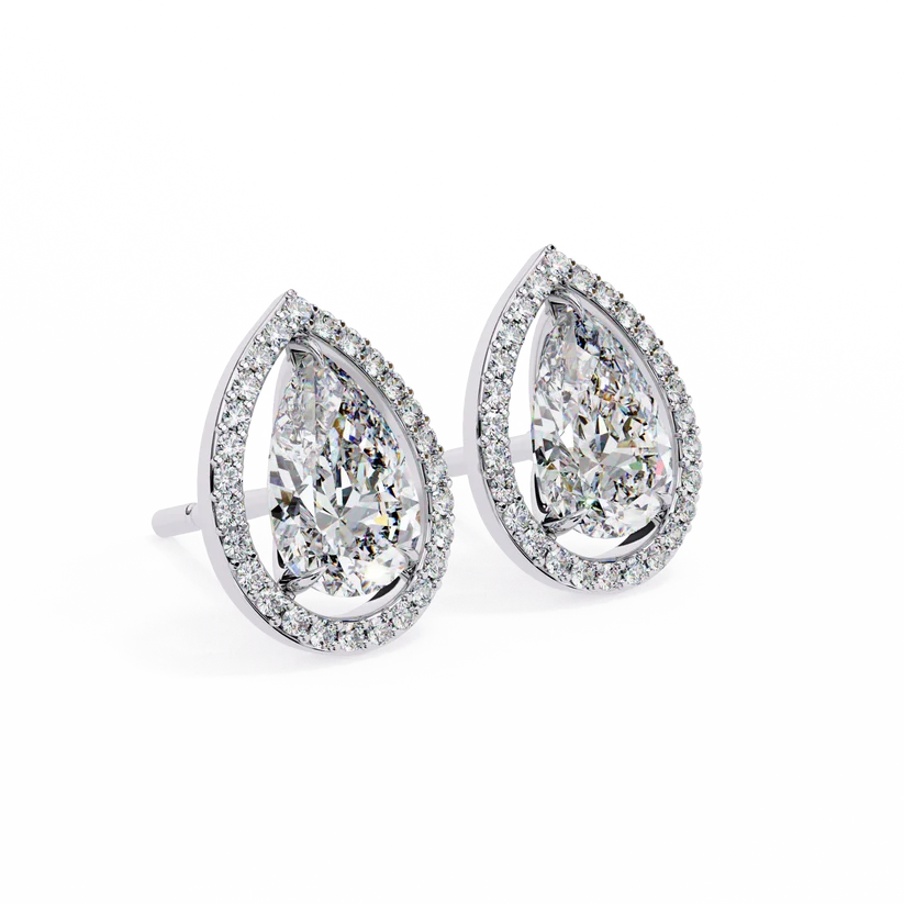 Elegant Pear-Shaped Diamond Halo Drop Earrings in Gold
