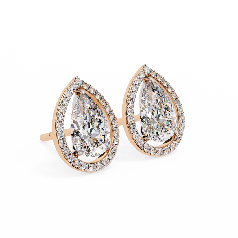Elegant Pear-Shaped Diamond Halo Drop Earrings in Gold
