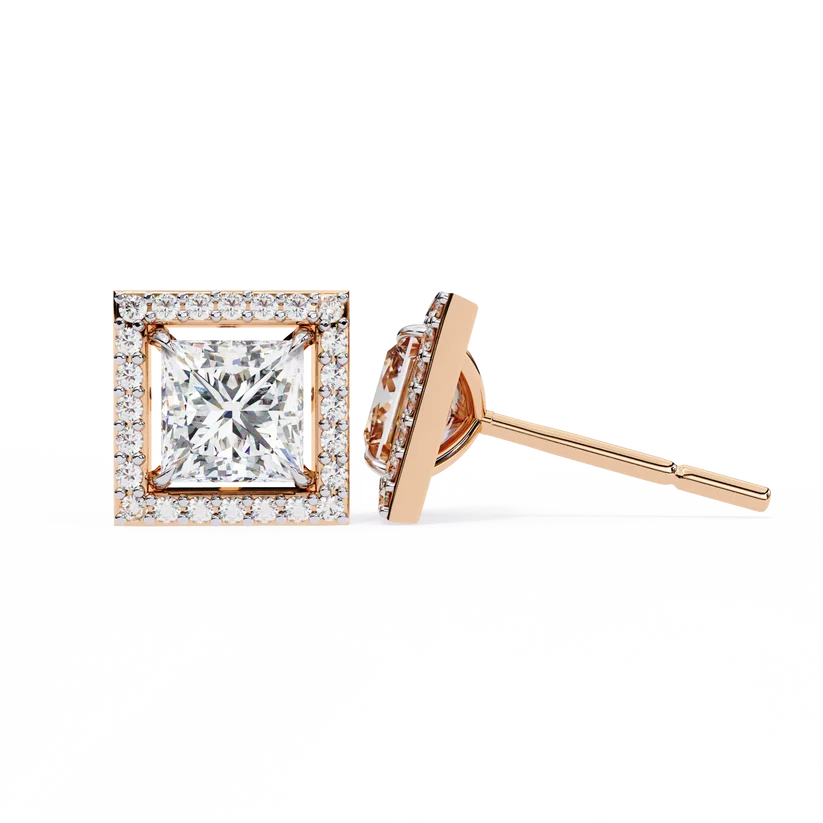Aurelia Princess-Cut Diamond Halo Stud Earrings ✨