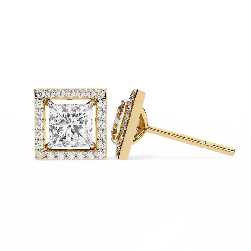 Aurelia Princess-Cut Diamond Halo Stud Earrings ✨