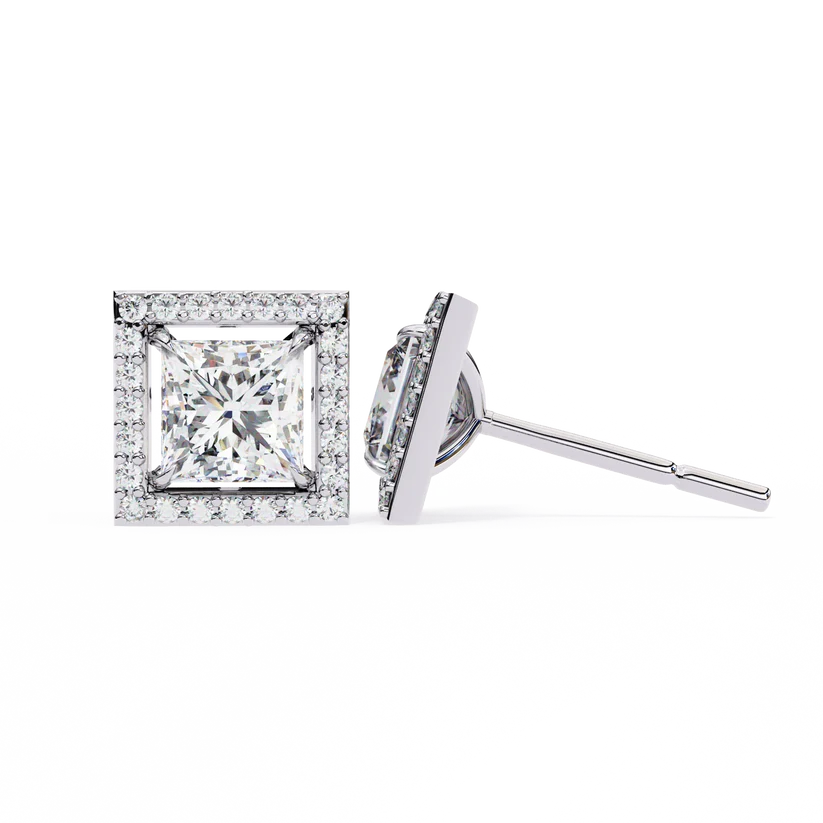 Aurelia Princess-Cut Diamond Halo Stud Earrings ✨