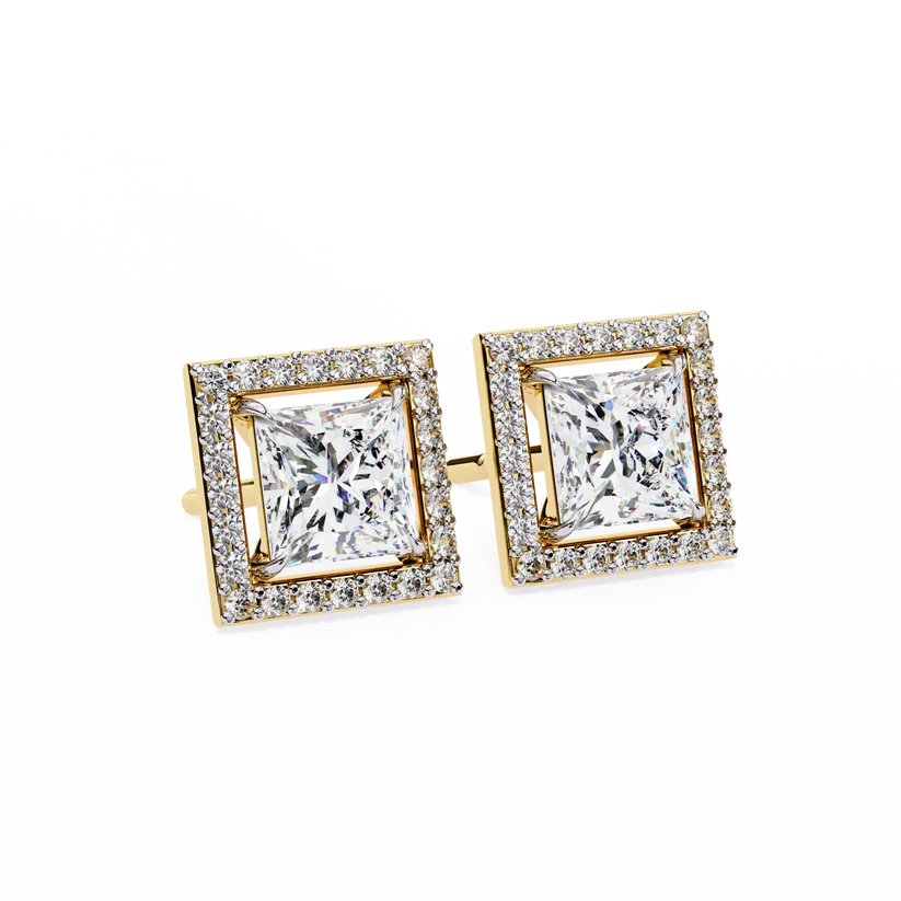 Aurelia Princess-Cut Diamond Halo Stud Earrings ✨