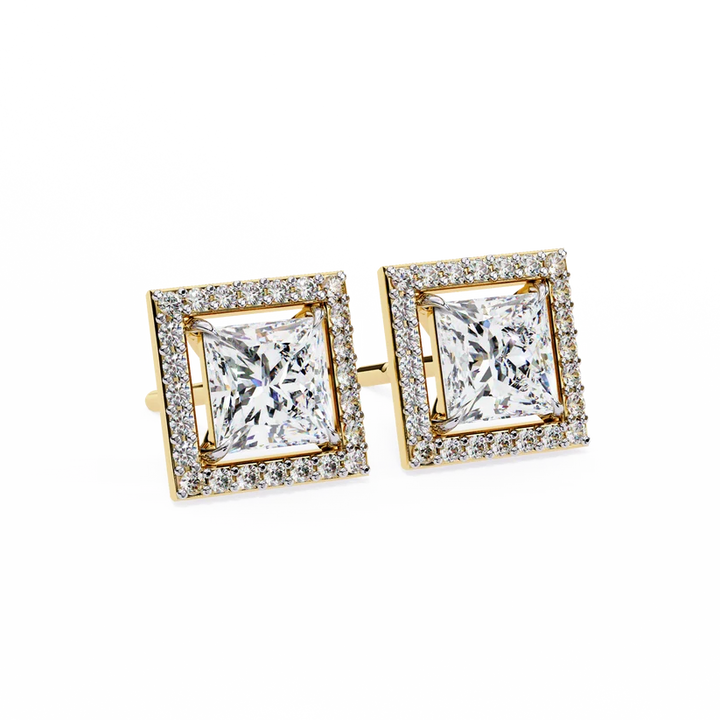 Aurelia Princess-Cut Diamond Halo Stud Earrings ✨