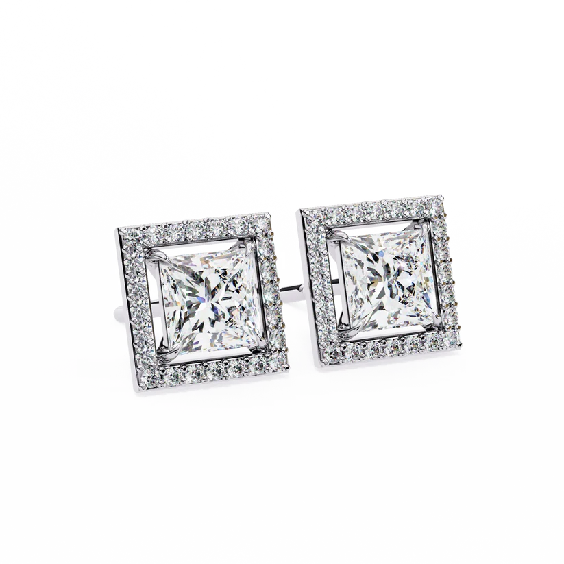Aurelia Princess-Cut Diamond Halo Stud Earrings ✨