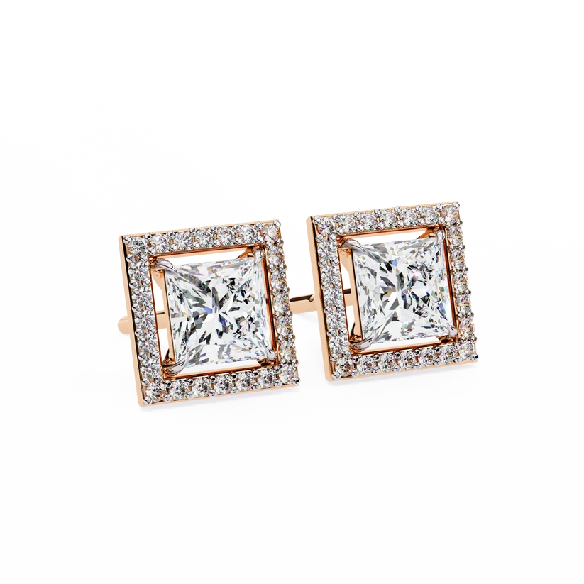 Aurelia Princess-Cut Diamond Halo Stud Earrings ✨