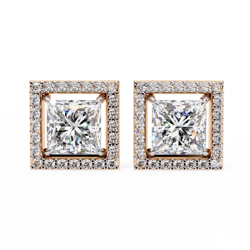 Aurelia Princess-Cut Diamond Halo Stud Earrings ✨