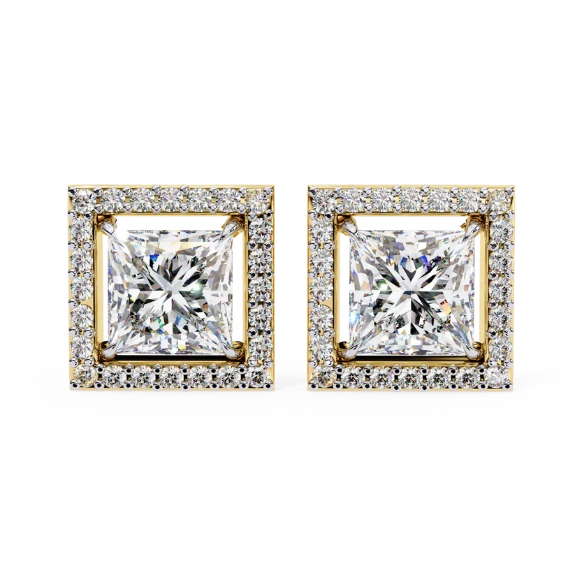 Aurelia Princess-Cut Diamond Halo Stud Earrings ✨