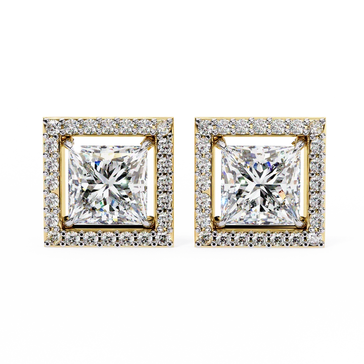 Aurelia Princess-Cut Diamond Halo Stud Earrings ✨