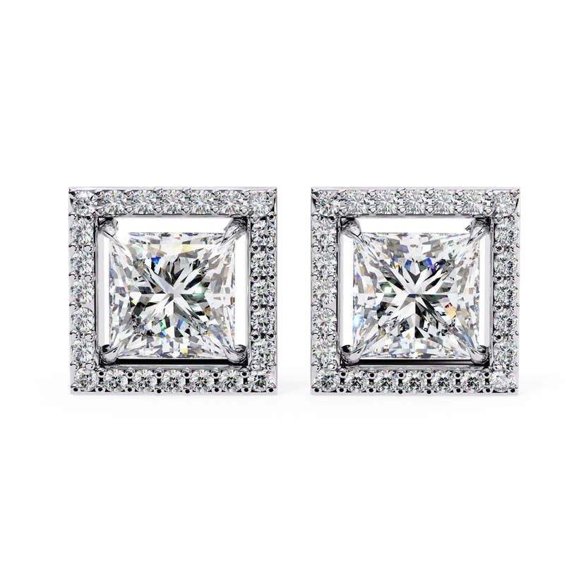 Aurelia Princess-Cut Diamond Halo Stud Earrings ✨