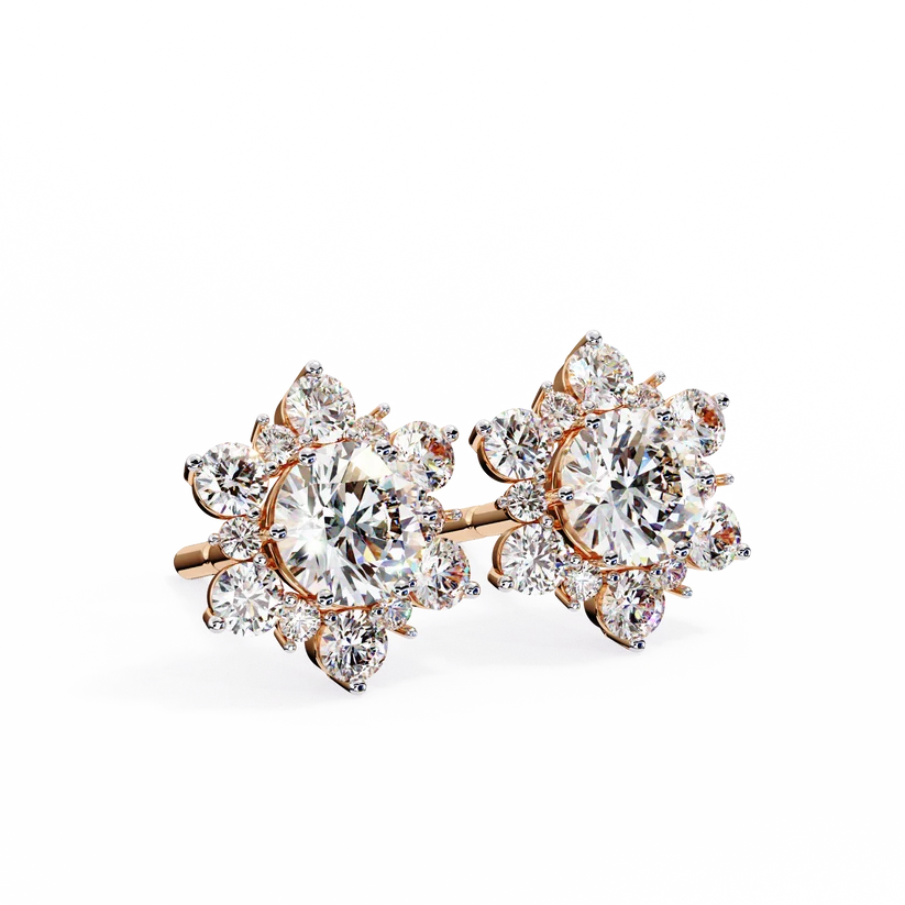 Floral Diamond Cluster Stud Earrings – Brilliant Gold Blossom Earrings