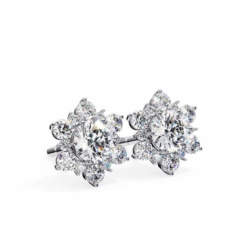 Floral Diamond Cluster Stud Earrings – Brilliant Gold Blossom Earrings