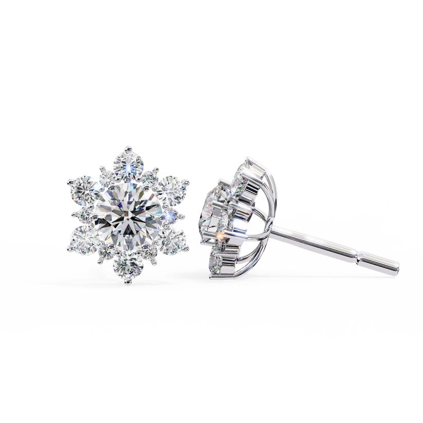 Floral Diamond Cluster Stud Earrings – Brilliant Gold Blossom Earrings